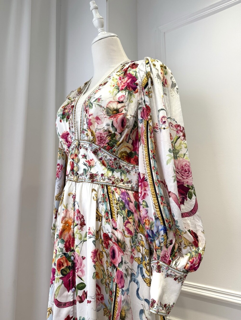 Camilla Shaped Waistband Dress With Gathered Sleeves In Torero Libertine - Picture 9 of 15